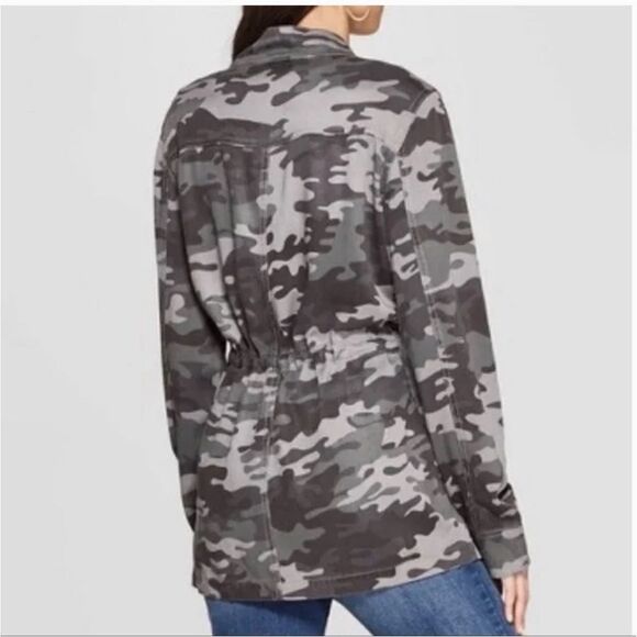 NWT Knox Rose Grey Camo Jacket Size M Tie Waist Mid Length Mandarin Collar - Picture 2 of 6